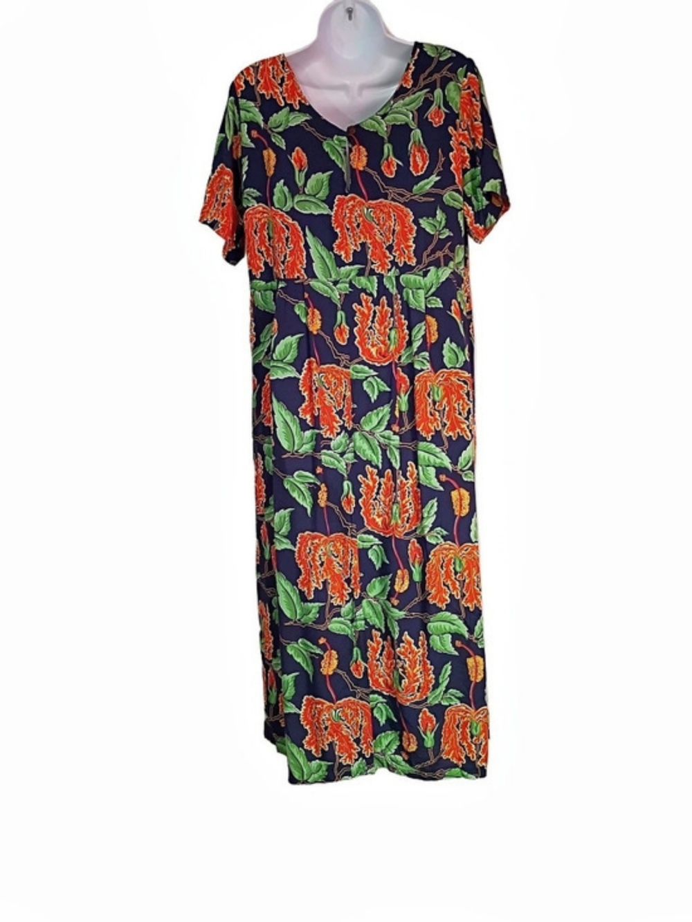 Vintage Reyn Spooner Floral Midi Dress in Blue & Orange Size Medium - Picture 6 of 8